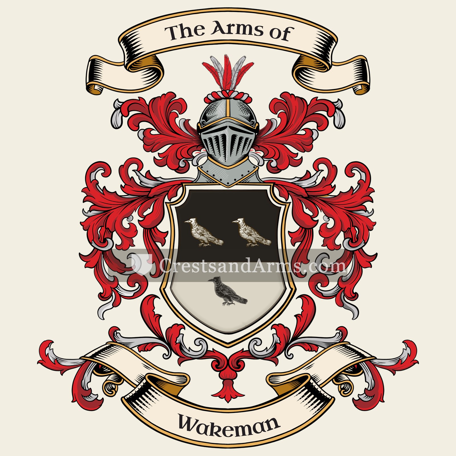 The Wakeman coat of arms, drawn from the recorded blazon