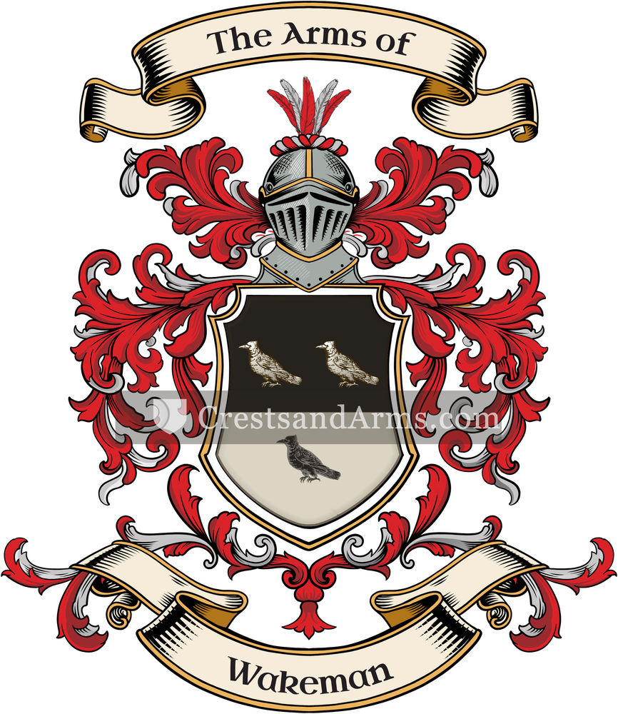 The Wakeman coat of arms, drawn from the recorded blazon