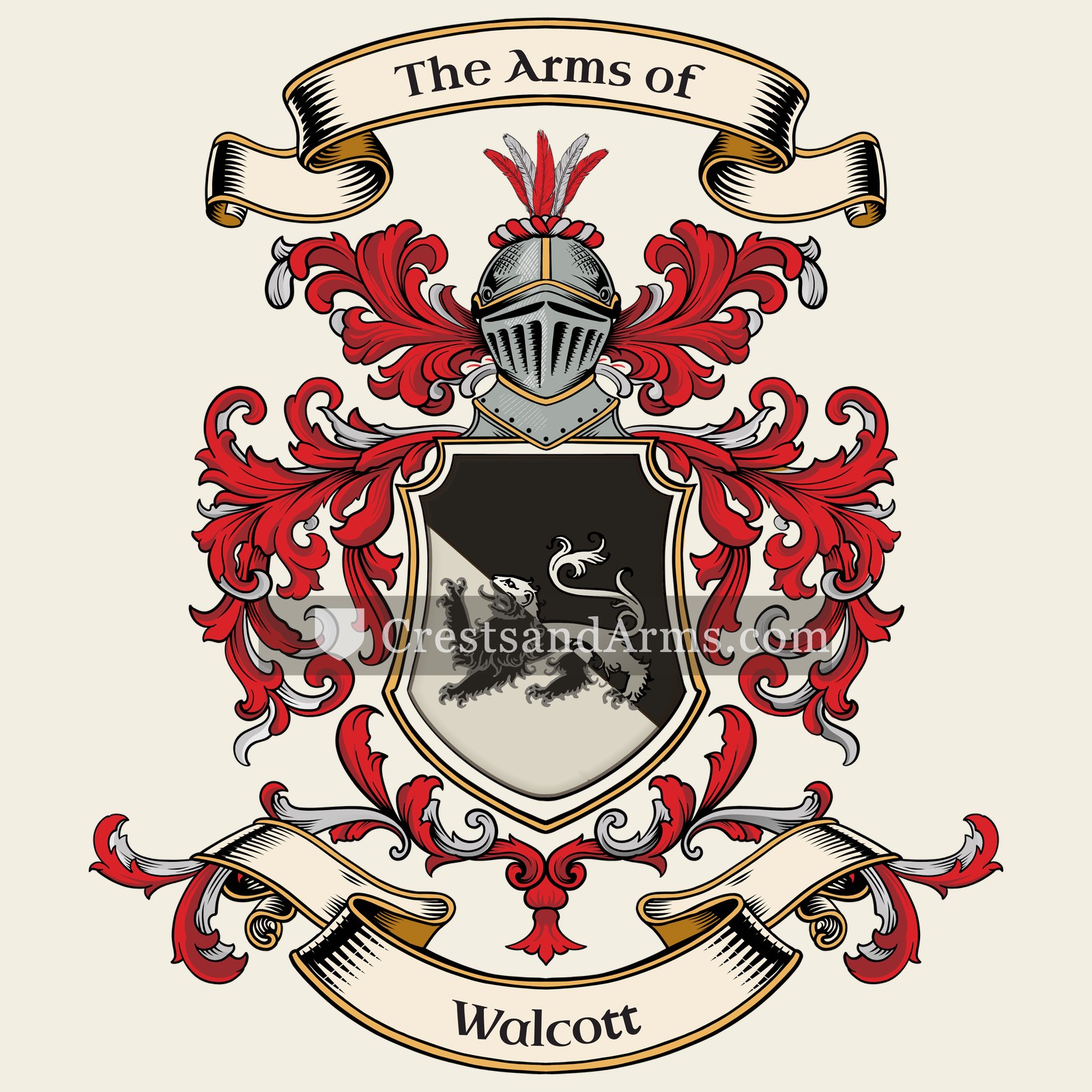 The Walcott coat of arms, drawn from the recorded blazon