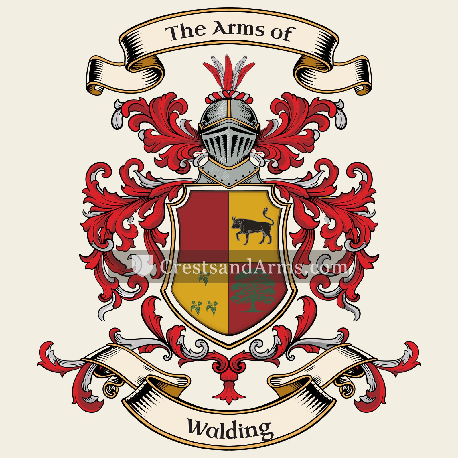 The Walding coat of arms, drawn from the recorded blazon
