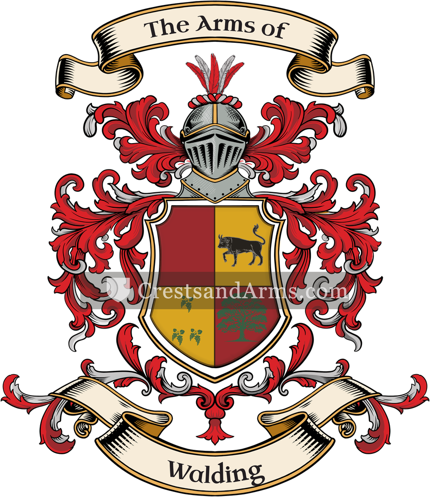 The Walding coat of arms, drawn from the recorded blazon