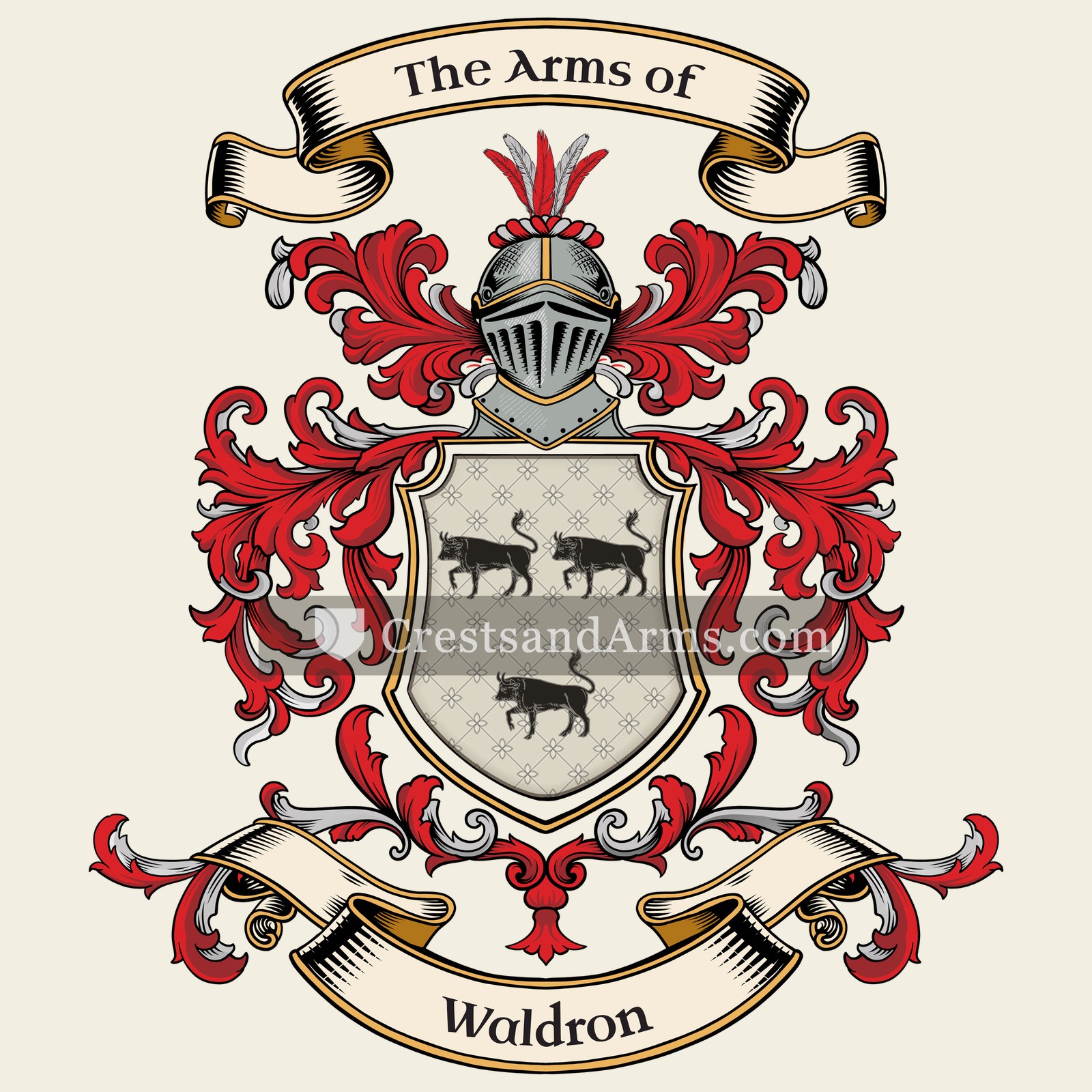 The Waldron coat of arms, drawn from the recorded blazon