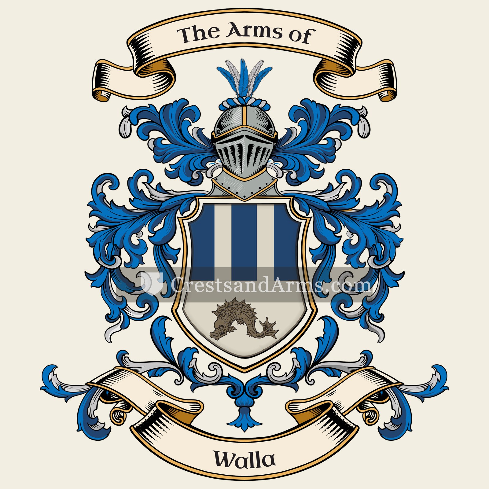 The Walla coat of arms, drawn from the recorded blazon