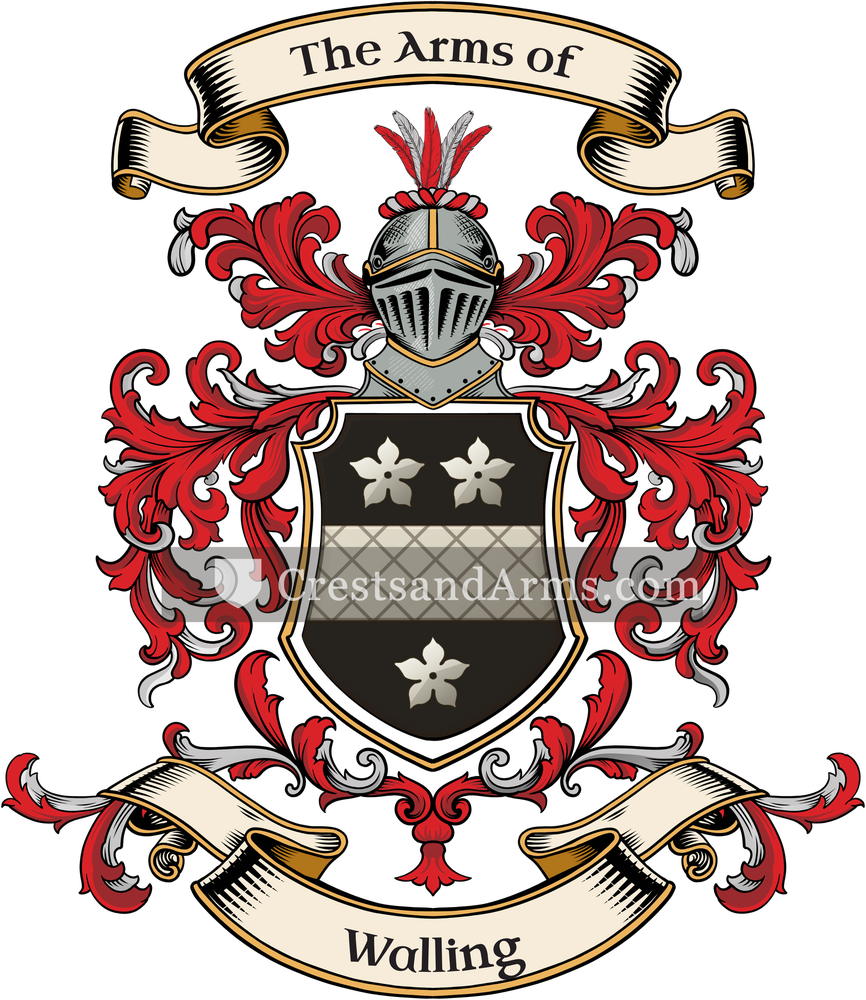 The Walling coat of arms, drawn from the recorded blazon