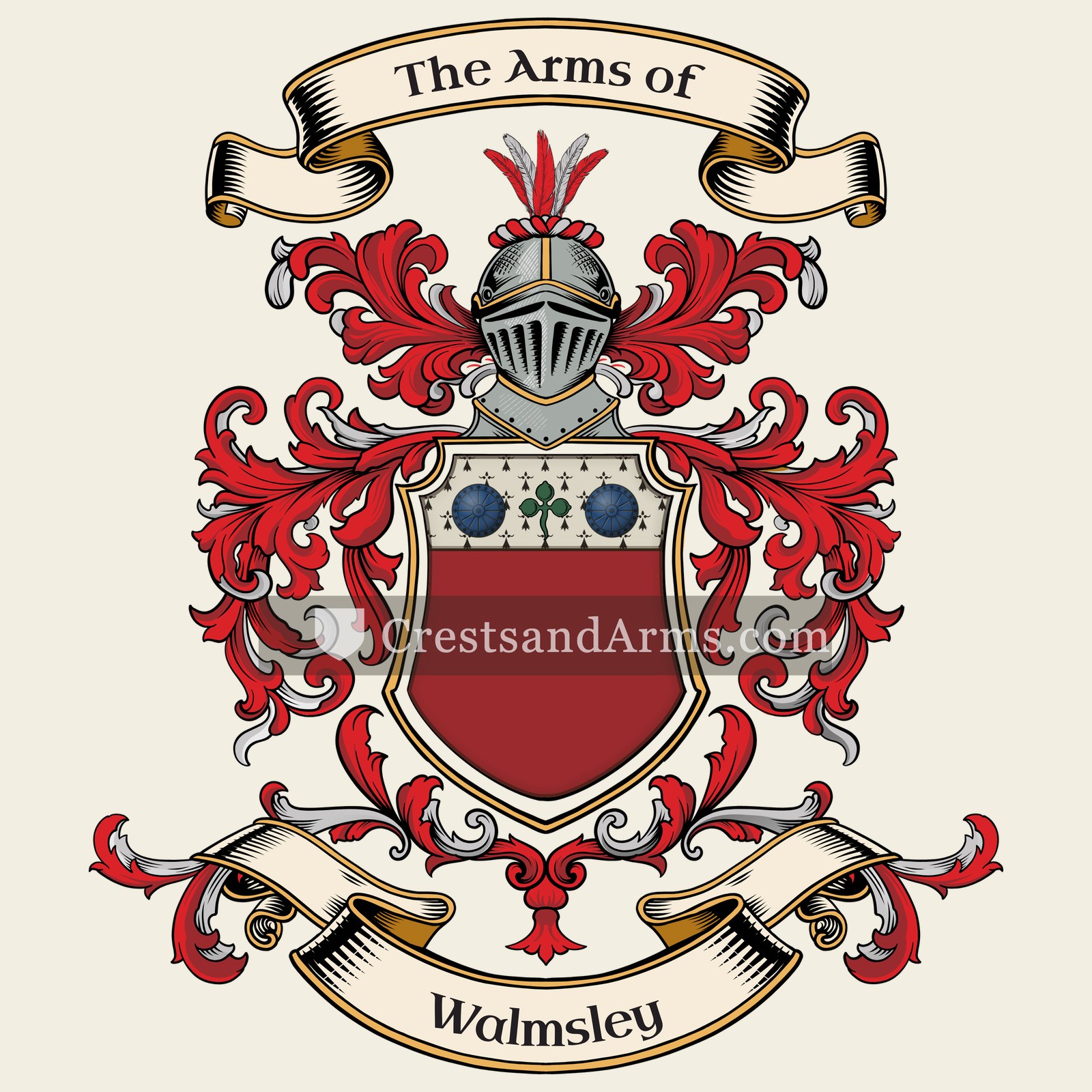 The Walmsley coat of arms, drawn from the recorded blazon