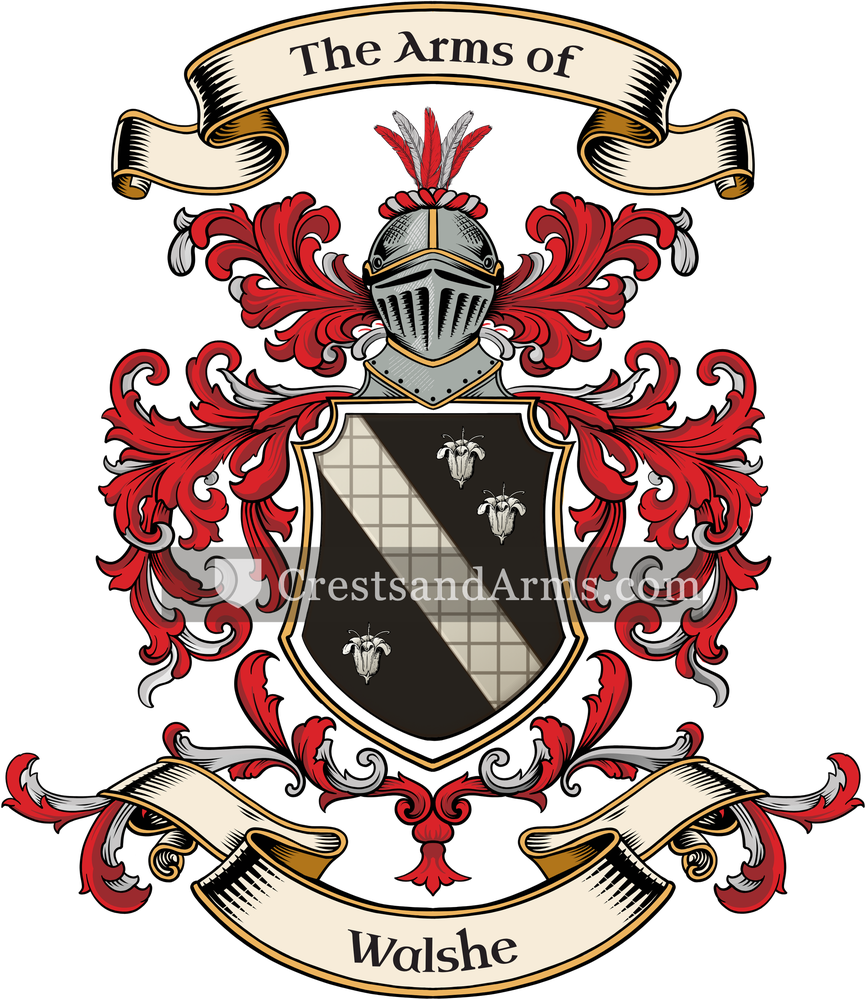 The Walshe coat of arms, drawn from the recorded blazon