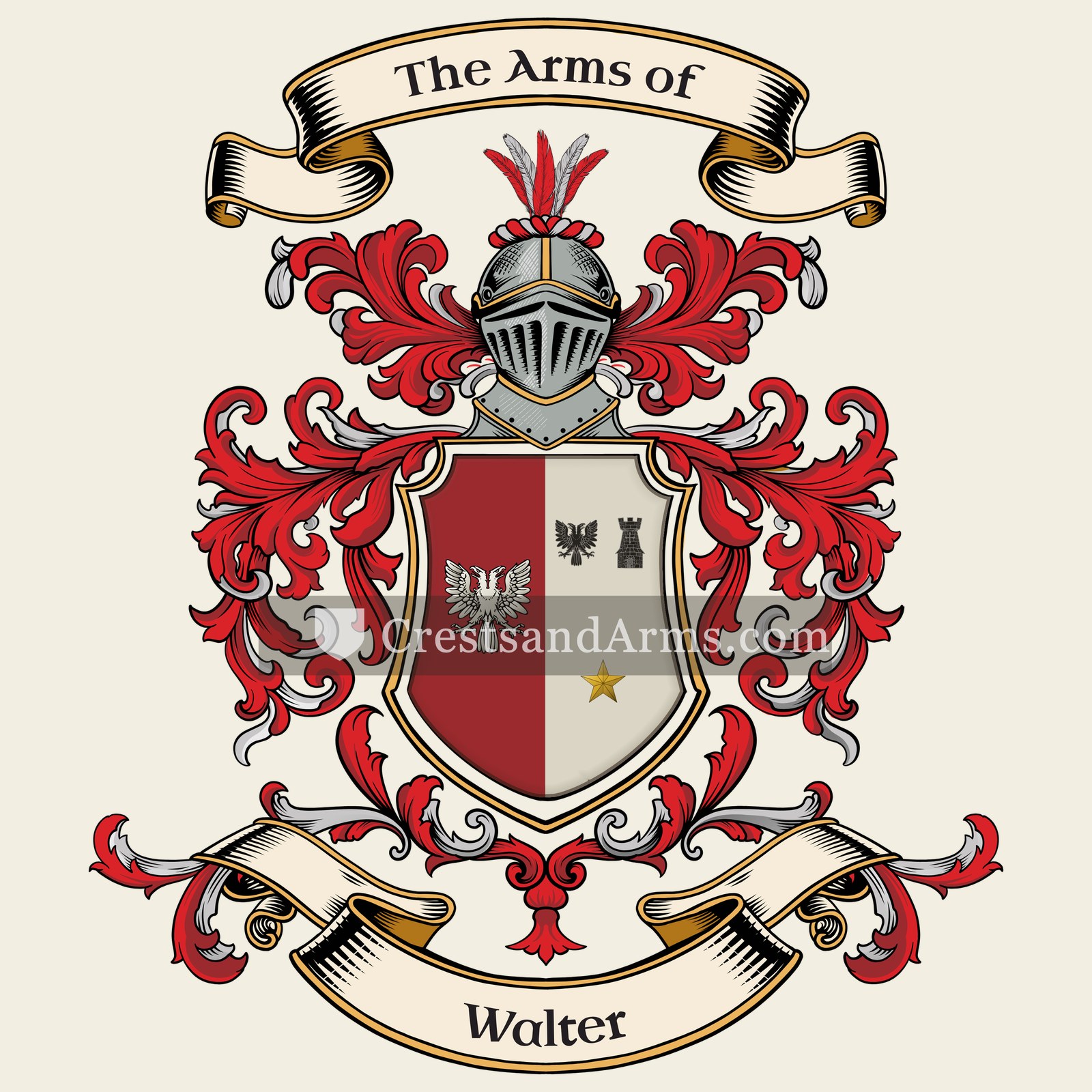 The Walter coat of arms, drawn from the recorded blazon