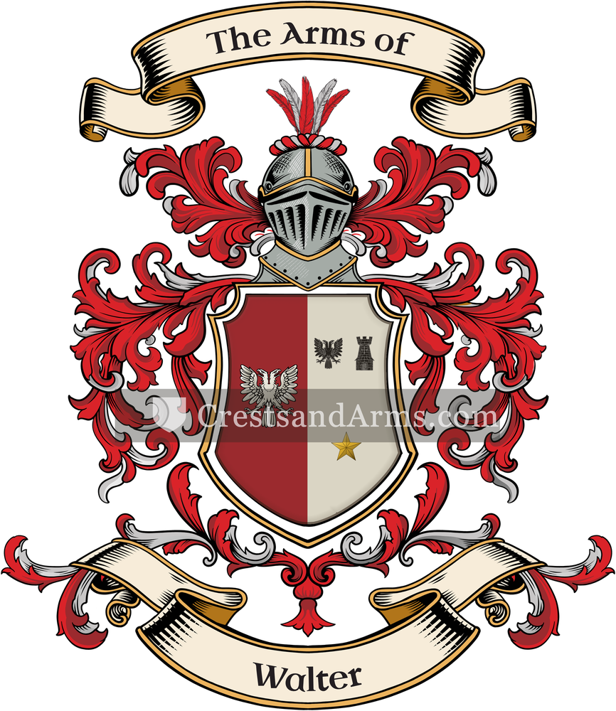 The Walter coat of arms, drawn from the recorded blazon