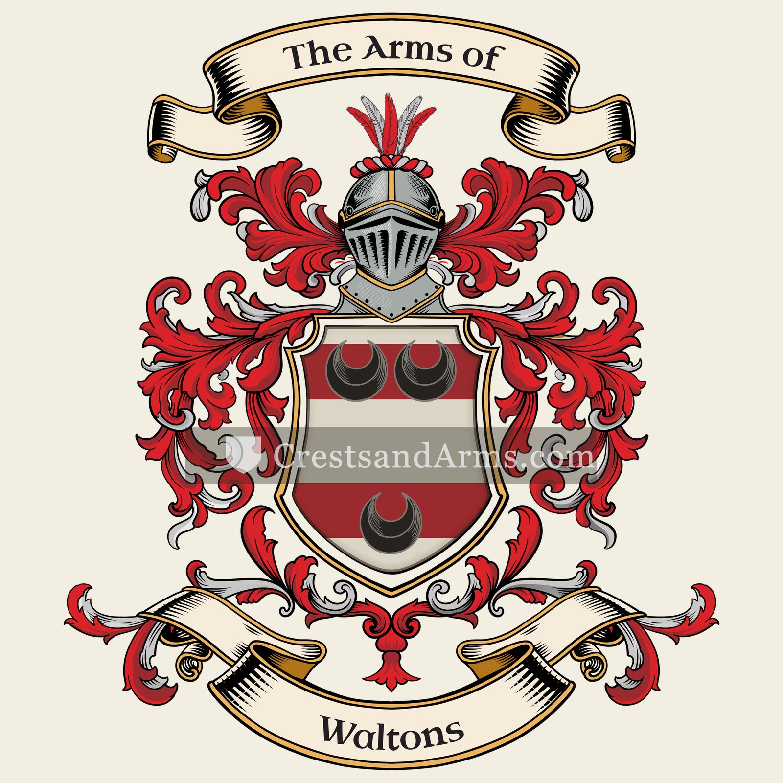 The Waltons coat of arms, drawn from the recorded blazon
