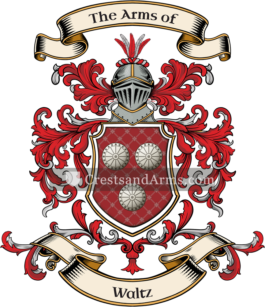 The Waltz coat of arms, drawn from the recorded blazon