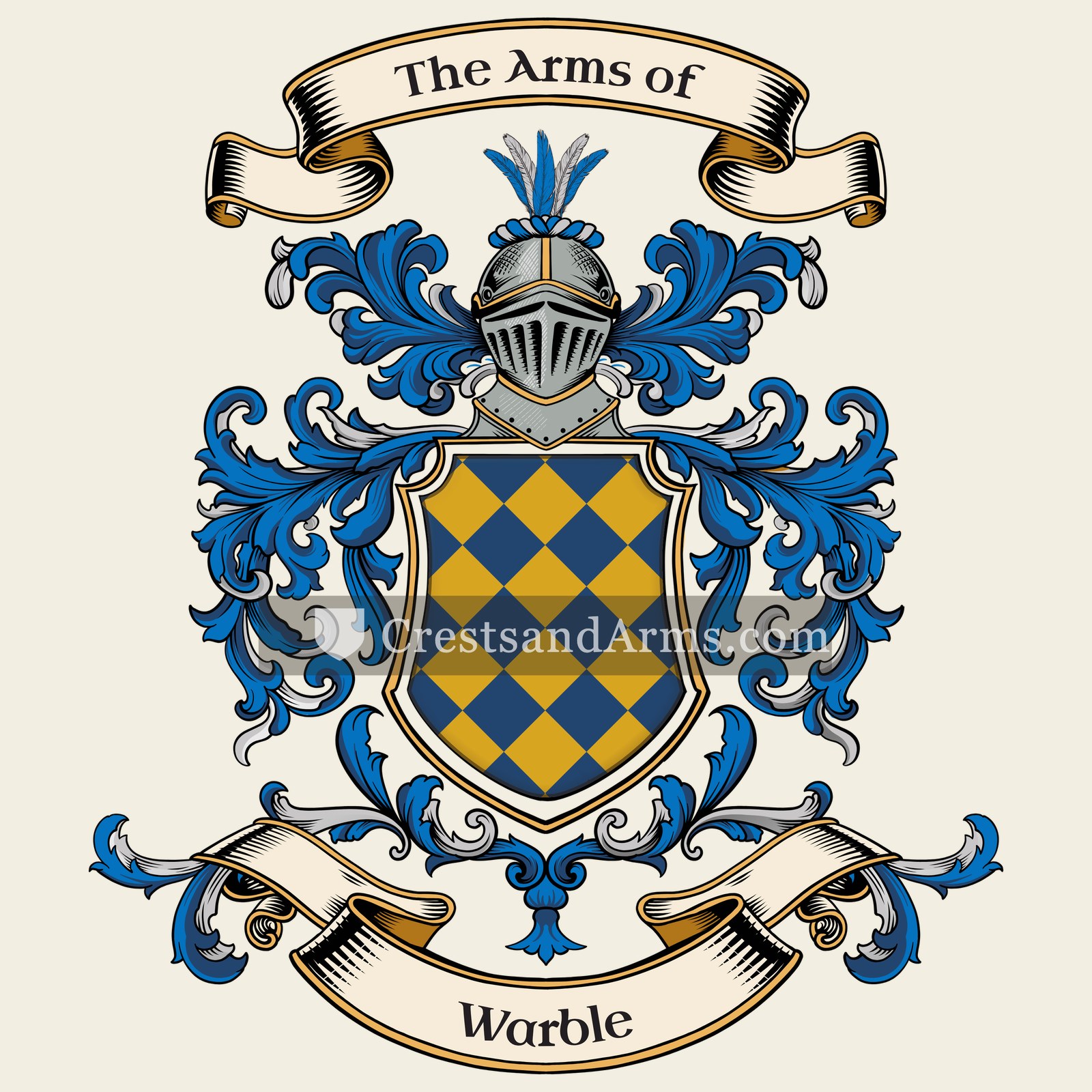 The Warble coat of arms, drawn from the recorded blazon