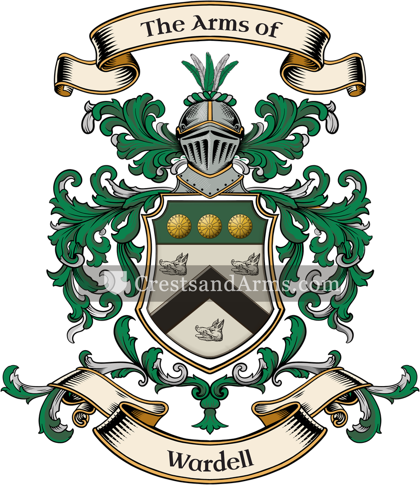 The Wardell coat of arms, drawn from the recorded blazon