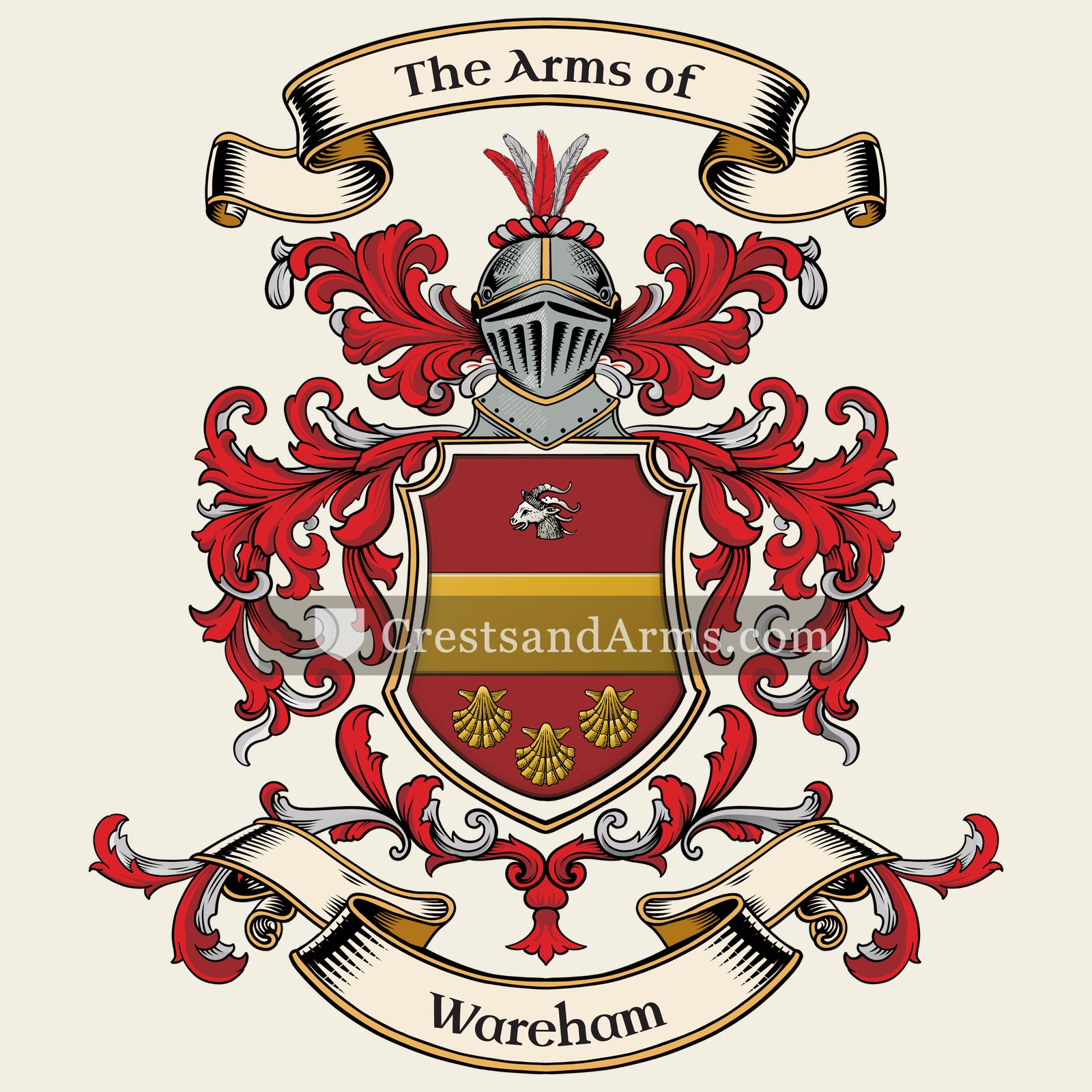 The Wareham coat of arms, drawn from the recorded blazon