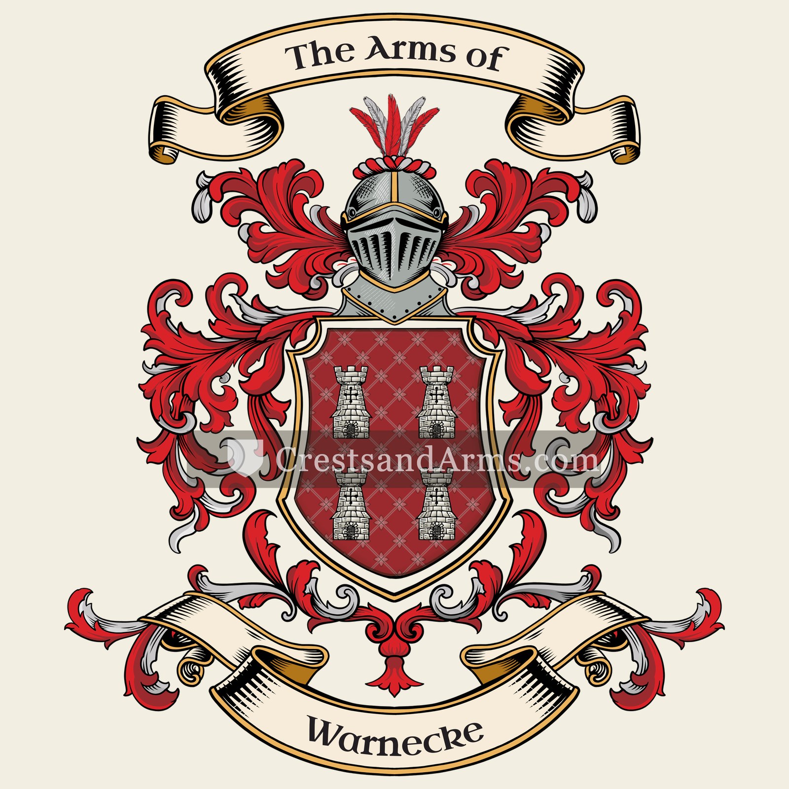 The Warnecke coat of arms, drawn from the recorded blazon