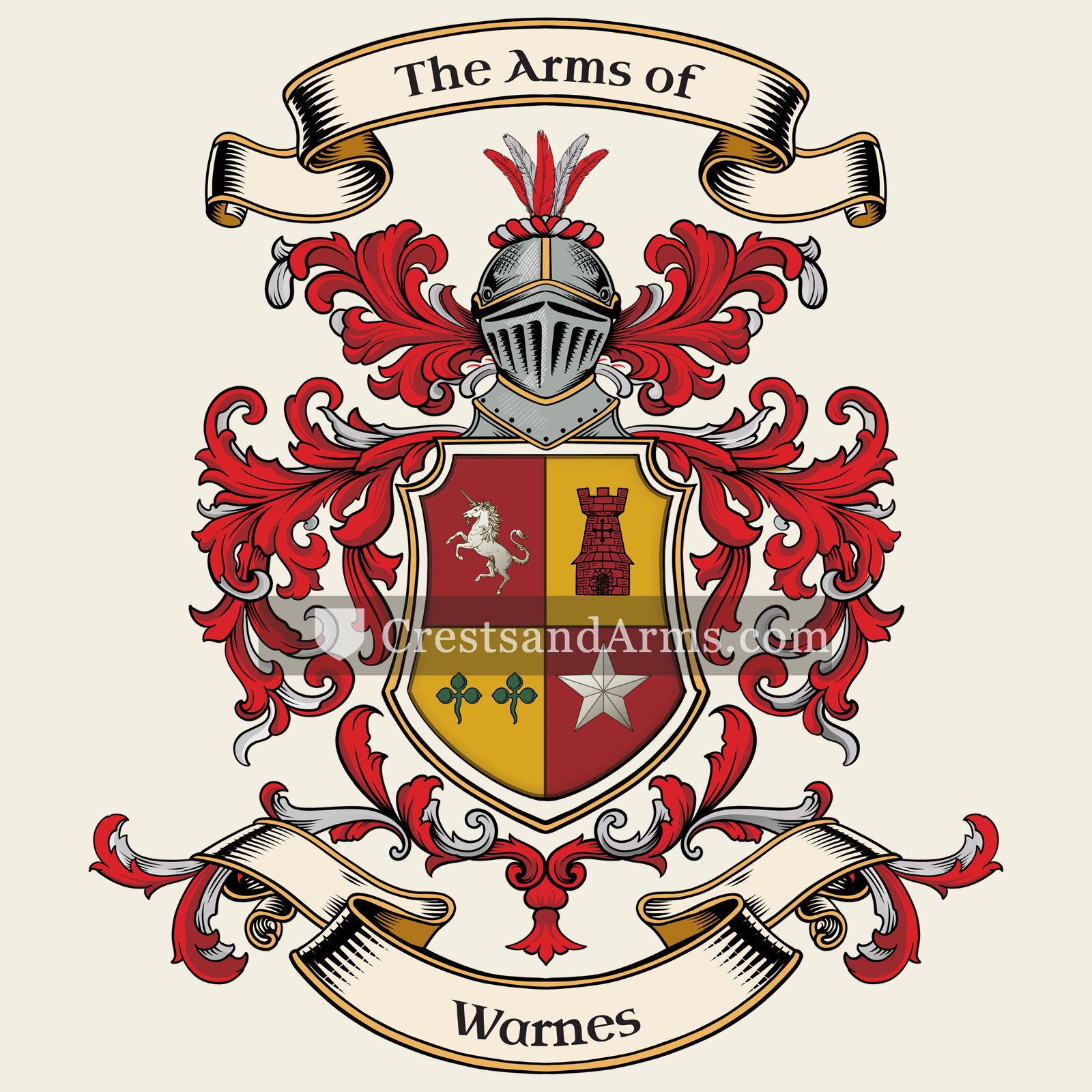 The Warnes coat of arms, drawn from the recorded blazon