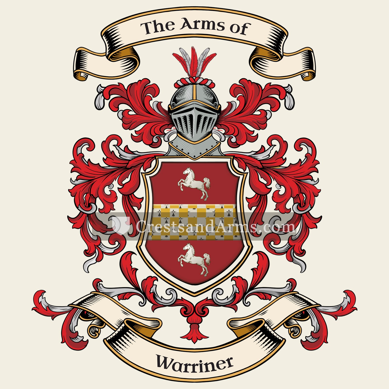 The Warriner coat of arms, drawn from the recorded blazon