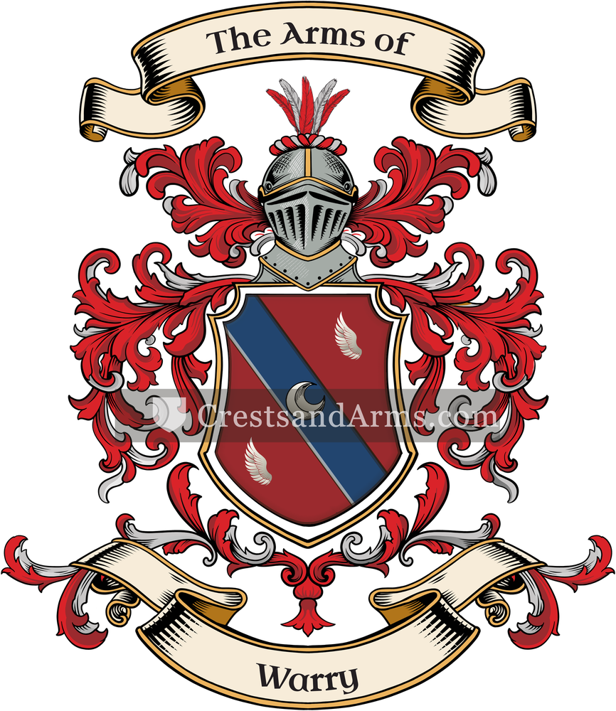 The Warry coat of arms, drawn from the recorded blazon