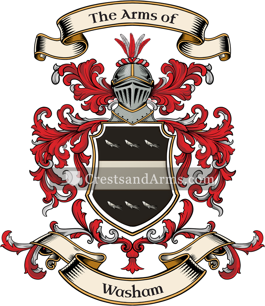 The Washam coat of arms, drawn from the recorded blazon