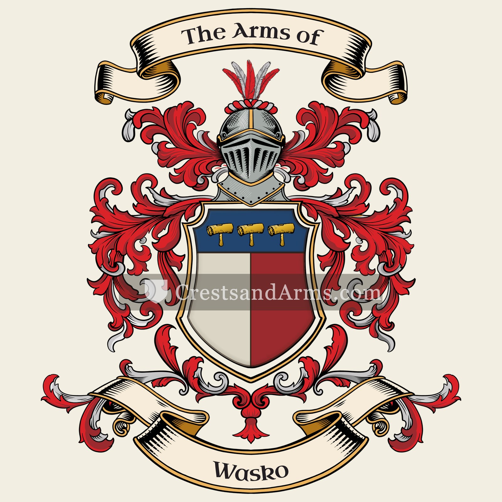 The Wasko coat of arms, drawn from the recorded blazon