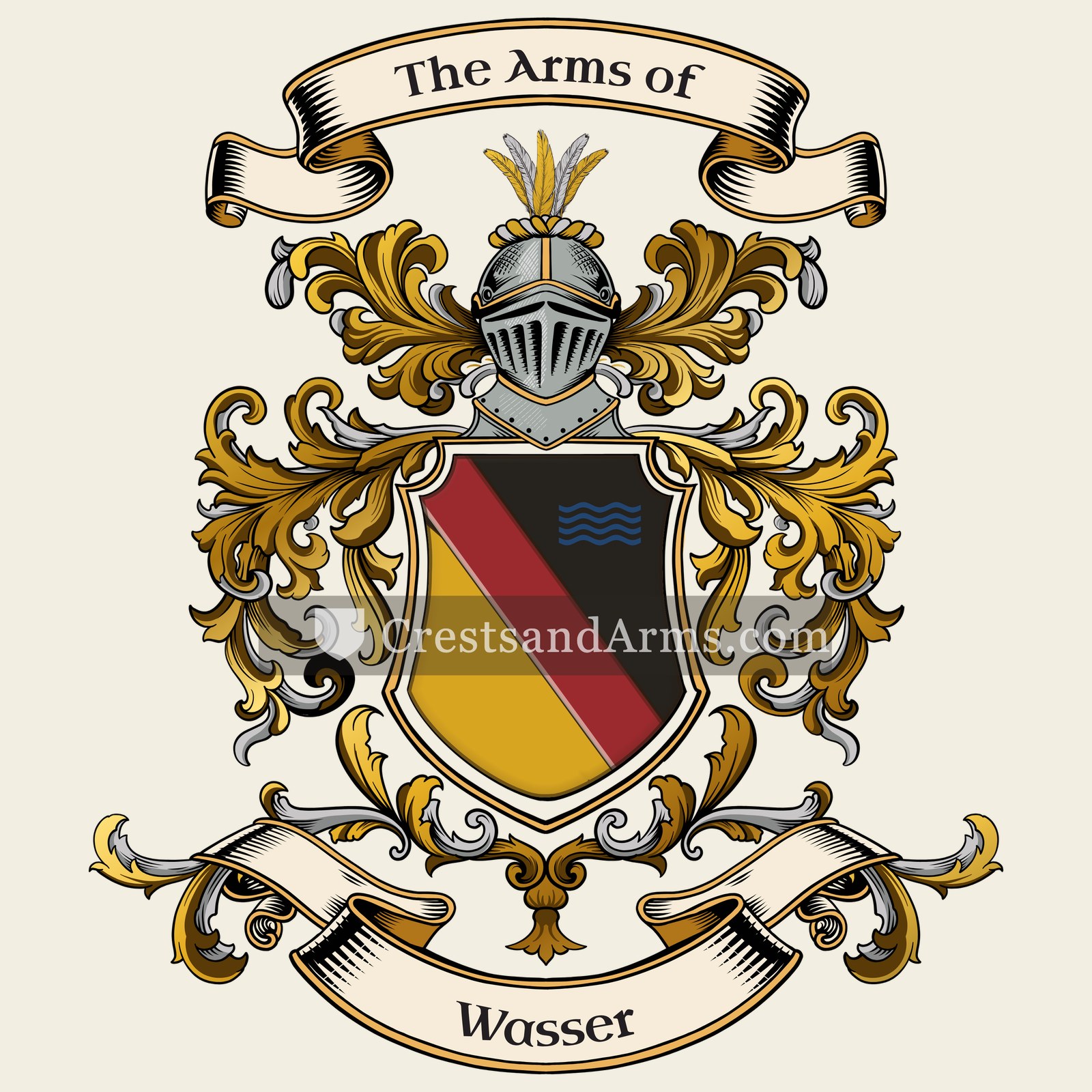 The Wasser coat of arms, drawn from the recorded blazon