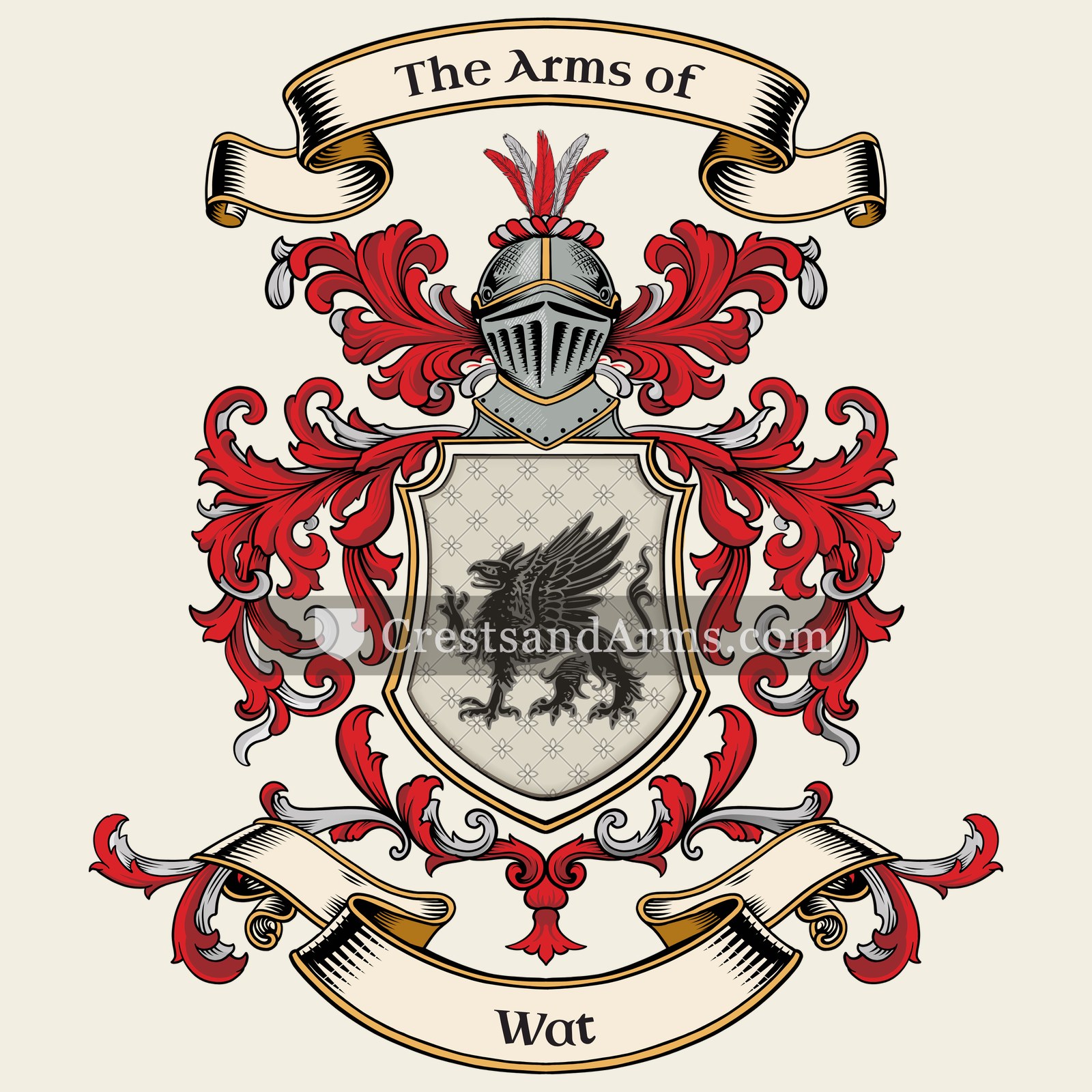 The Wat coat of arms, drawn from the recorded blazon