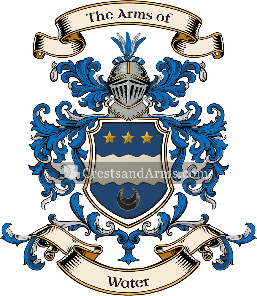 The Water coat of arms, drawn from the recorded blazon