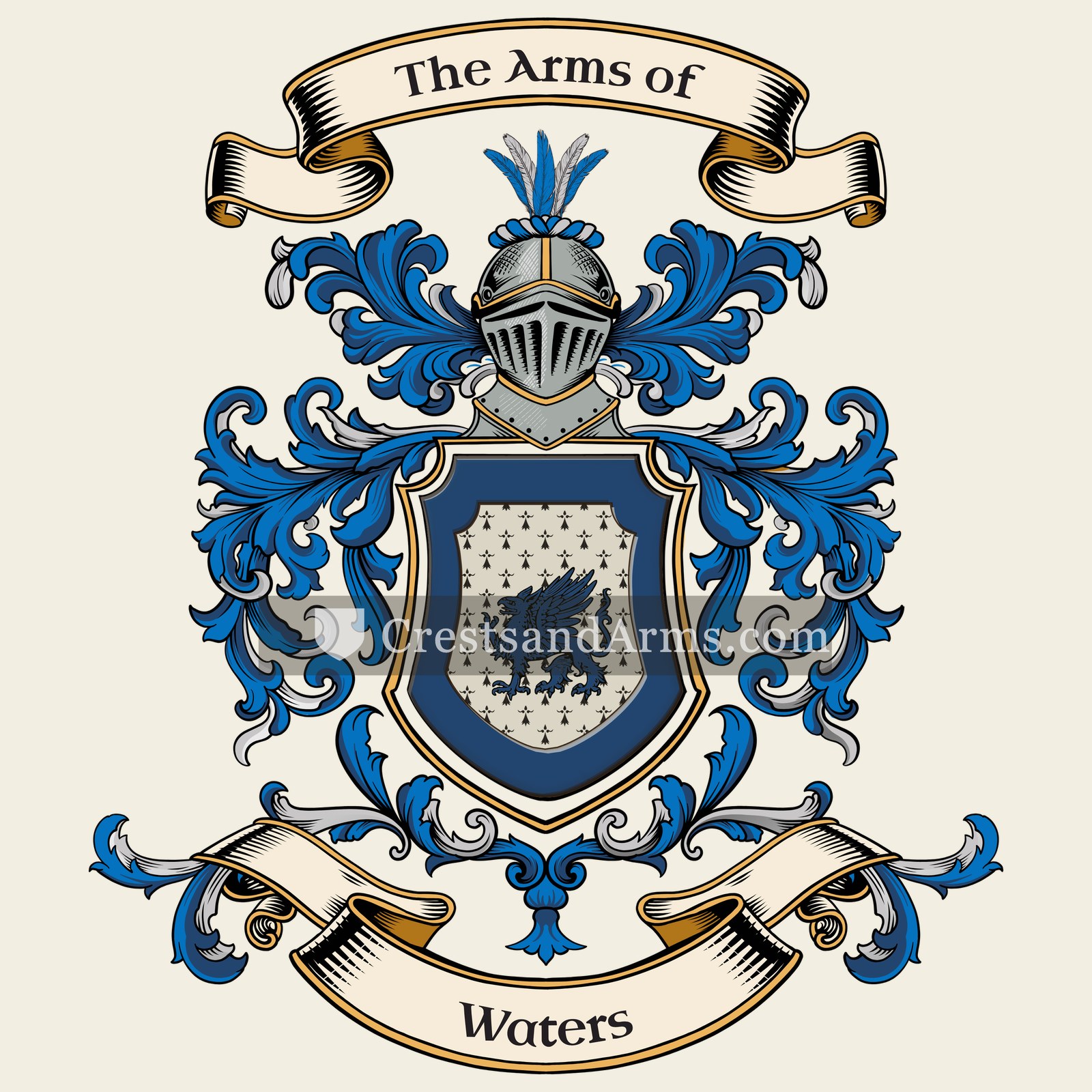 The Waters coat of arms, drawn from the recorded blazon