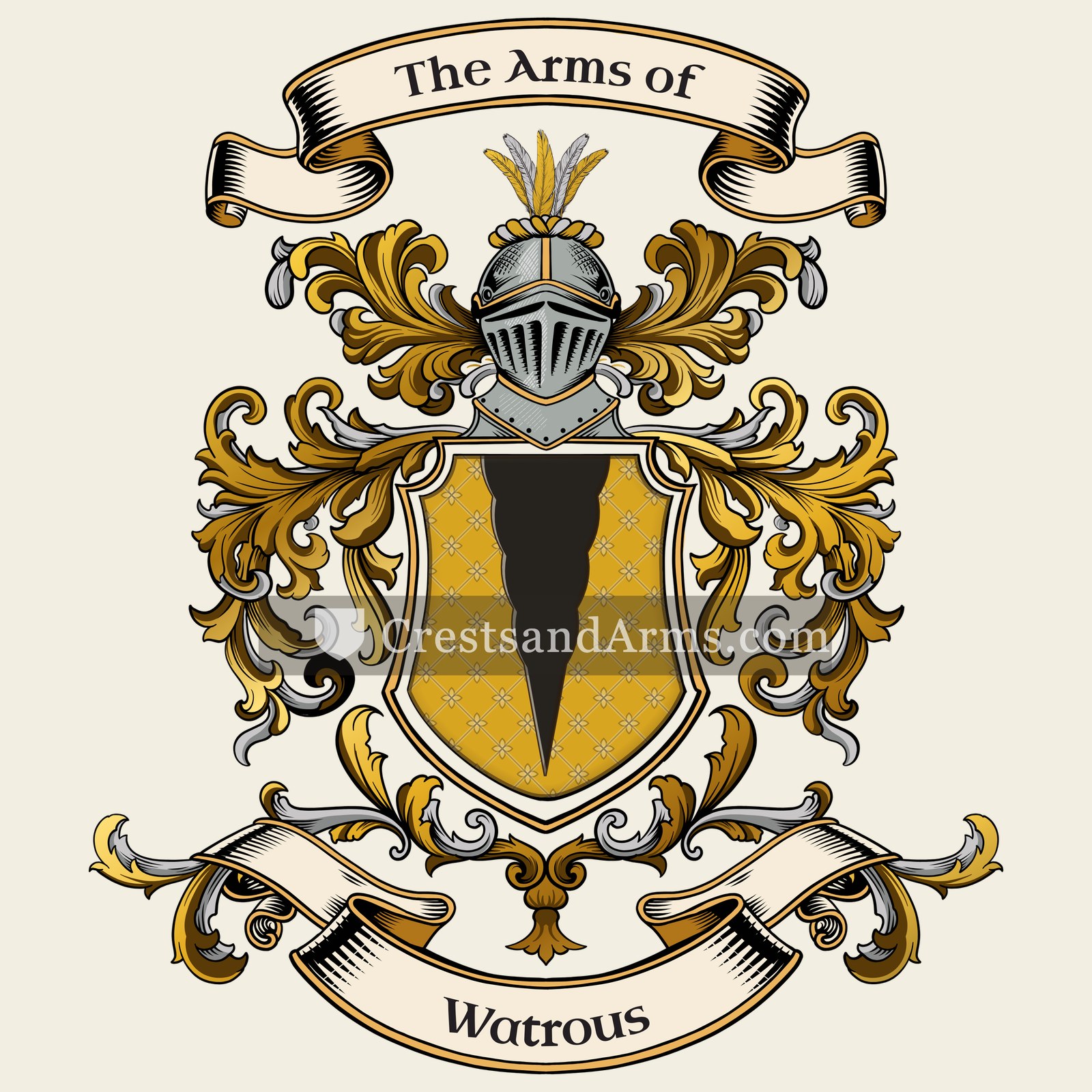 The Watrous coat of arms, drawn from the recorded blazon