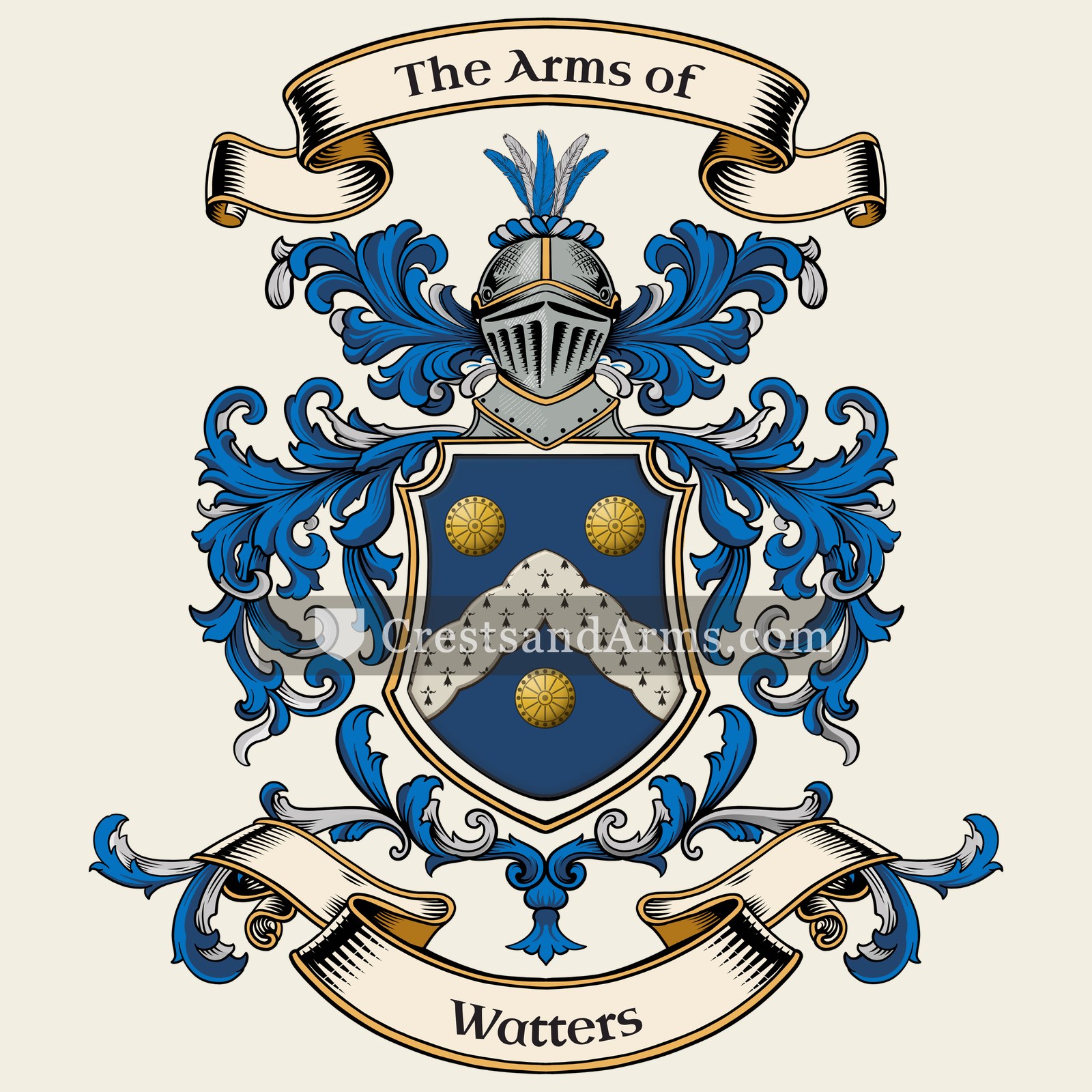The Watters coat of arms, drawn from the recorded blazon
