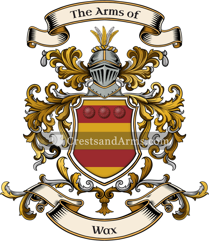 The Wax coat of arms, drawn from the recorded blazon