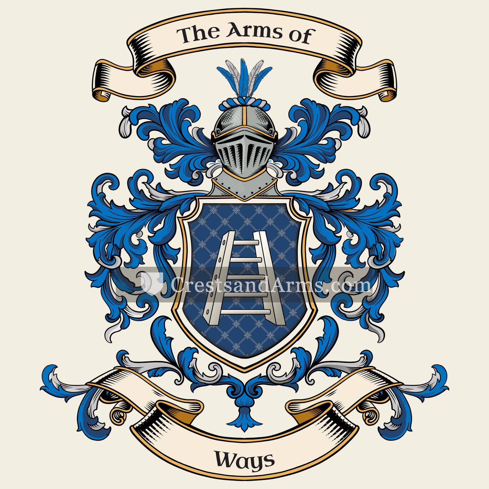 The Ways coat of arms, drawn from the recorded blazon
