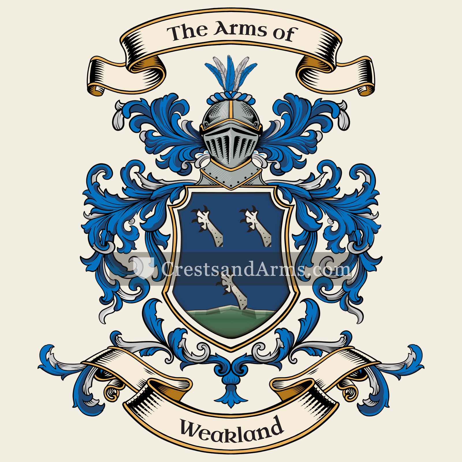 The Weakland coat of arms, drawn from the recorded blazon