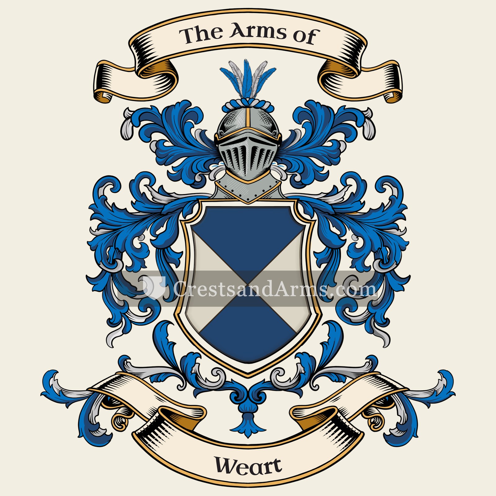 The Weart coat of arms, drawn from the recorded blazon