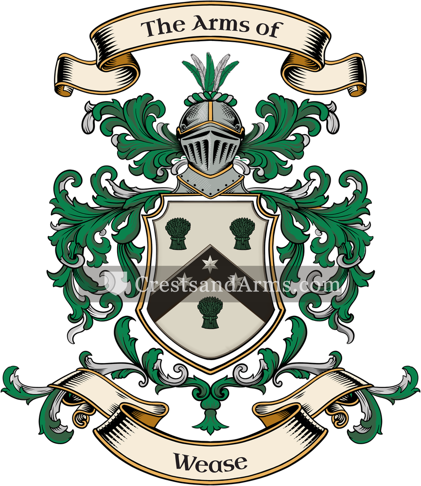 The Wease coat of arms, drawn from the recorded blazon