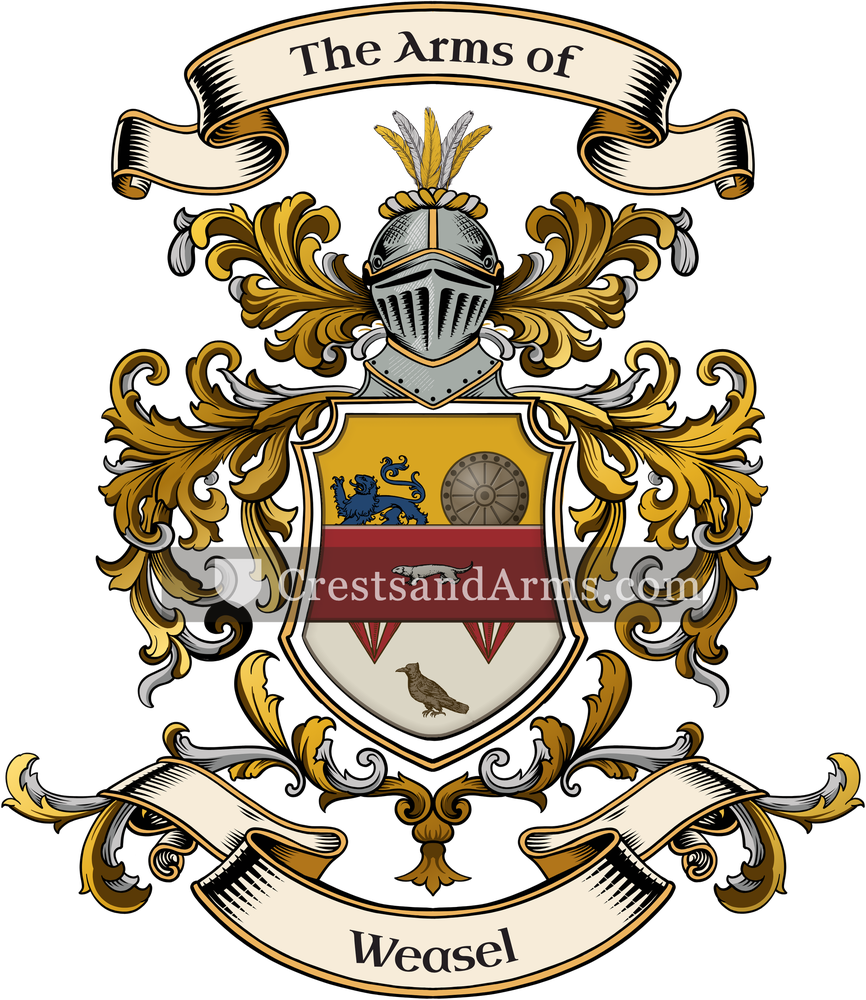 The Weasel coat of arms, drawn from the recorded blazon