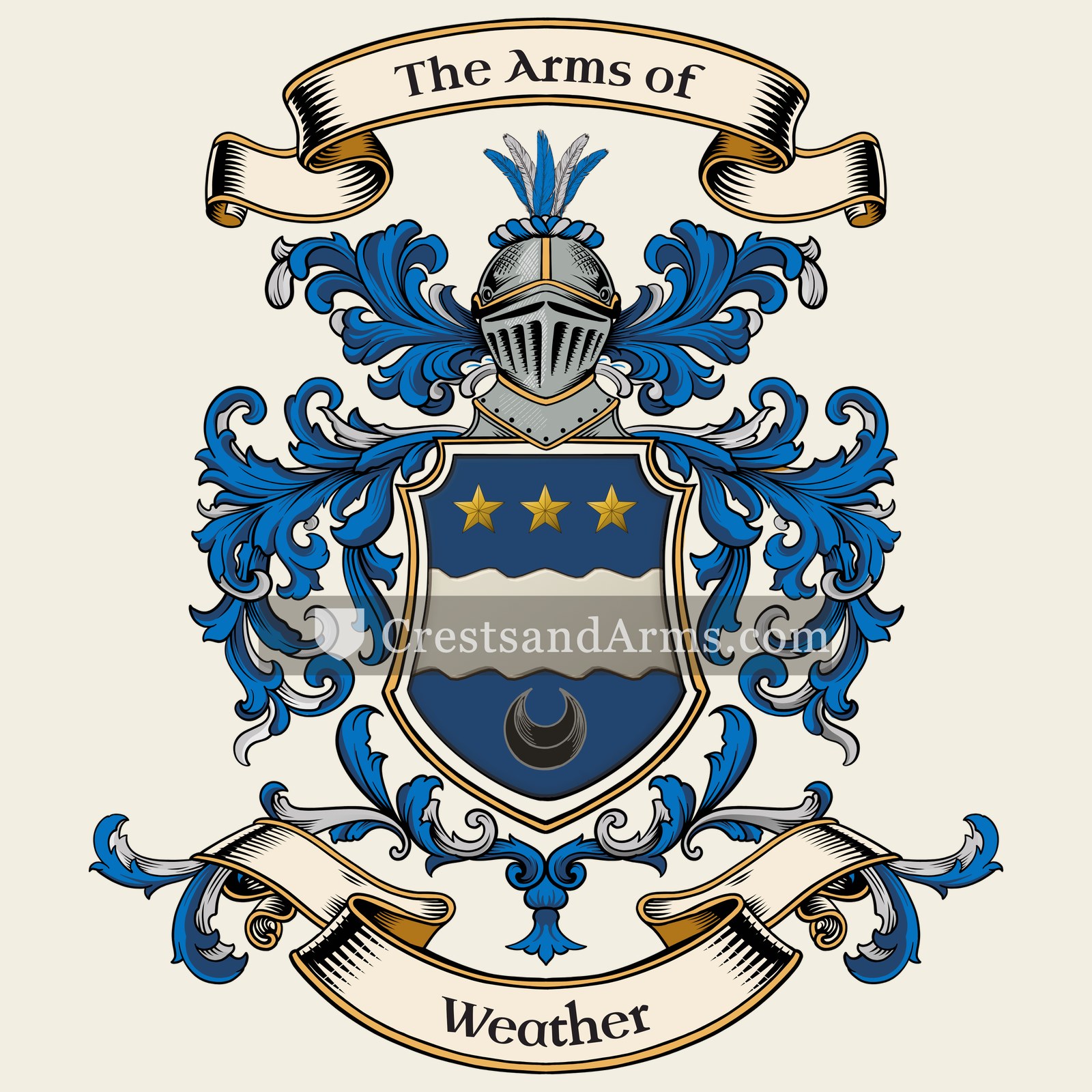 The Weather coat of arms, drawn from the recorded blazon
