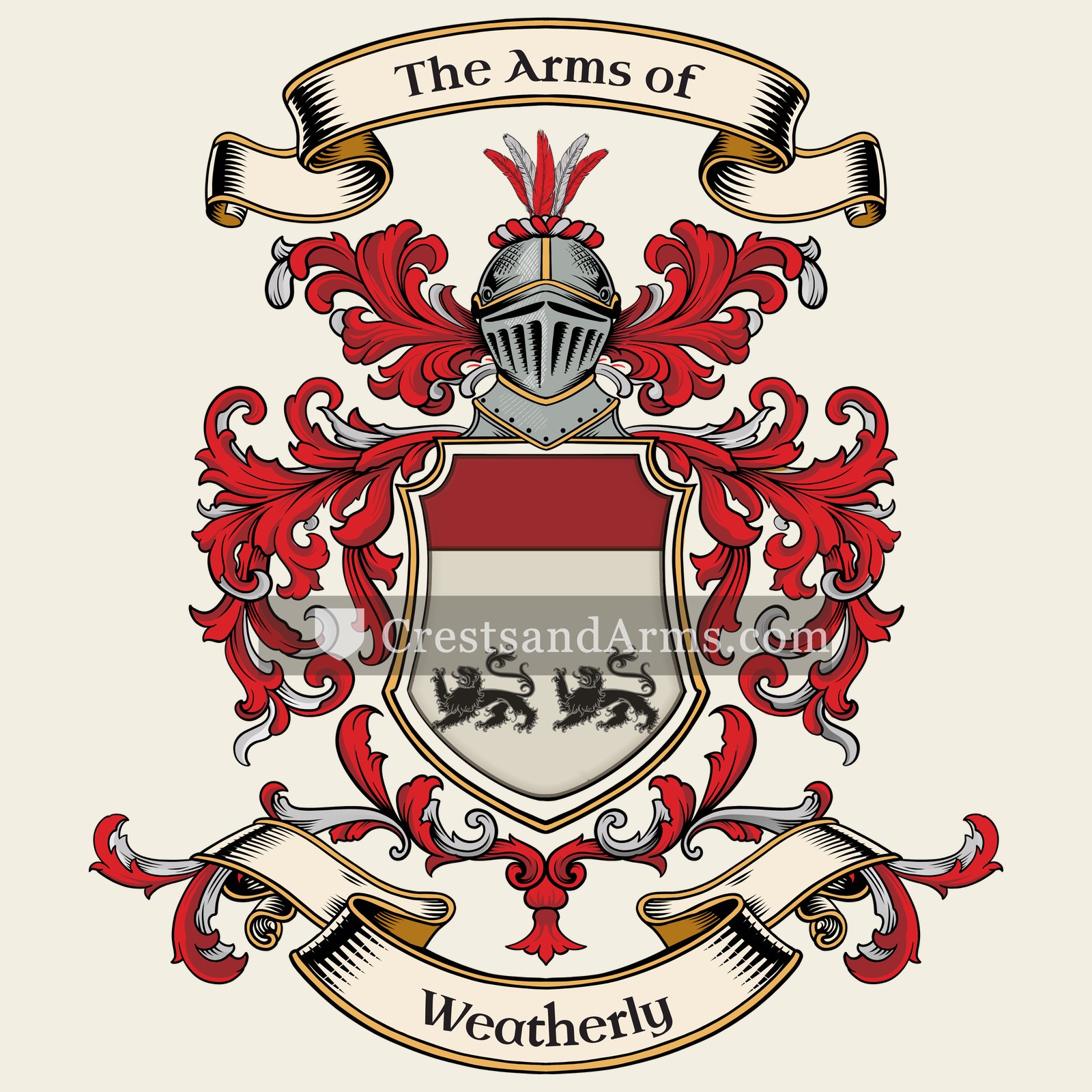 The Weatherly coat of arms, drawn from the recorded blazon