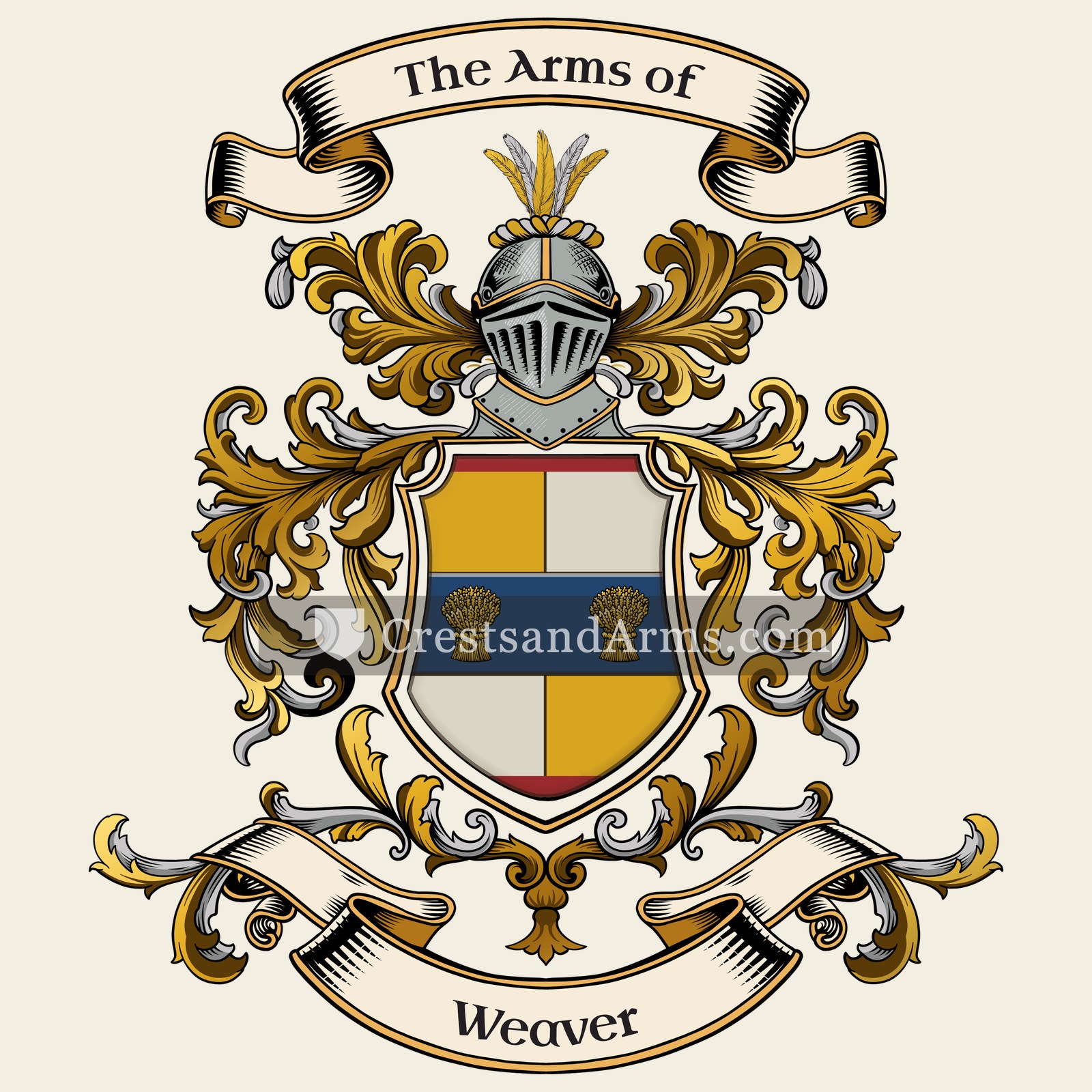 The Weaver coat of arms, drawn from the recorded blazon