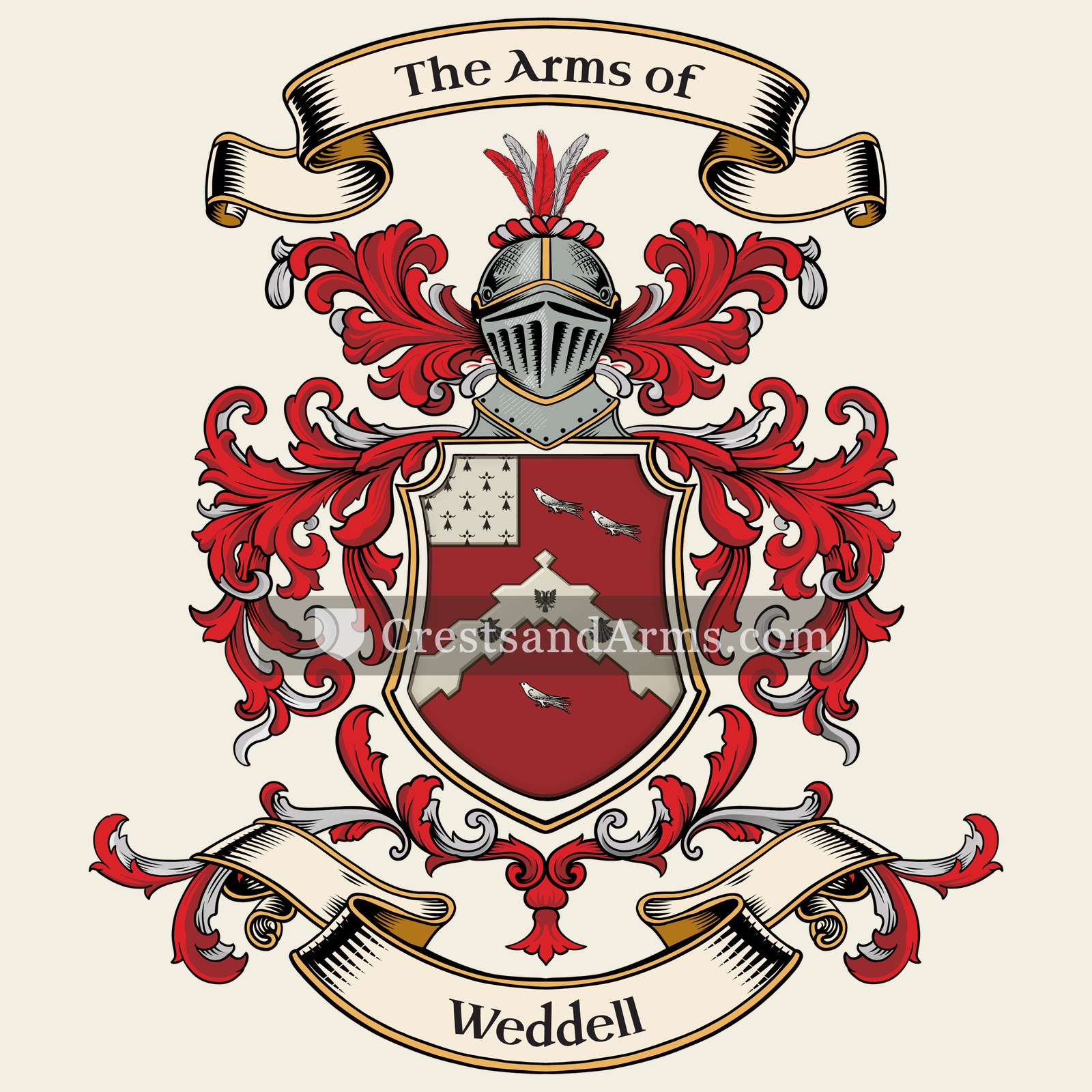 The Weddell coat of arms, drawn from the recorded blazon