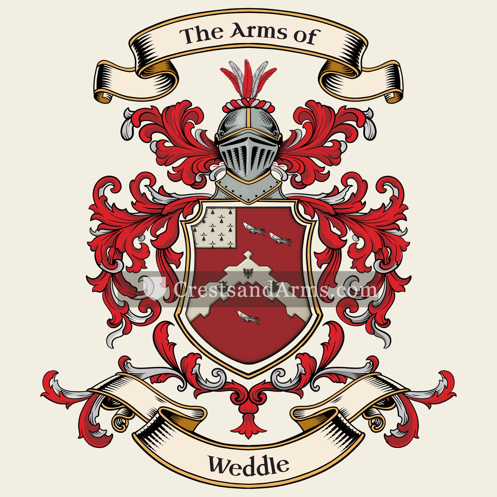 The Weddle coat of arms, drawn from the recorded blazon