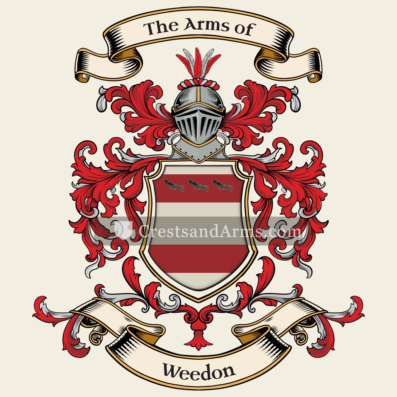 The Weedon coat of arms, drawn from the recorded blazon