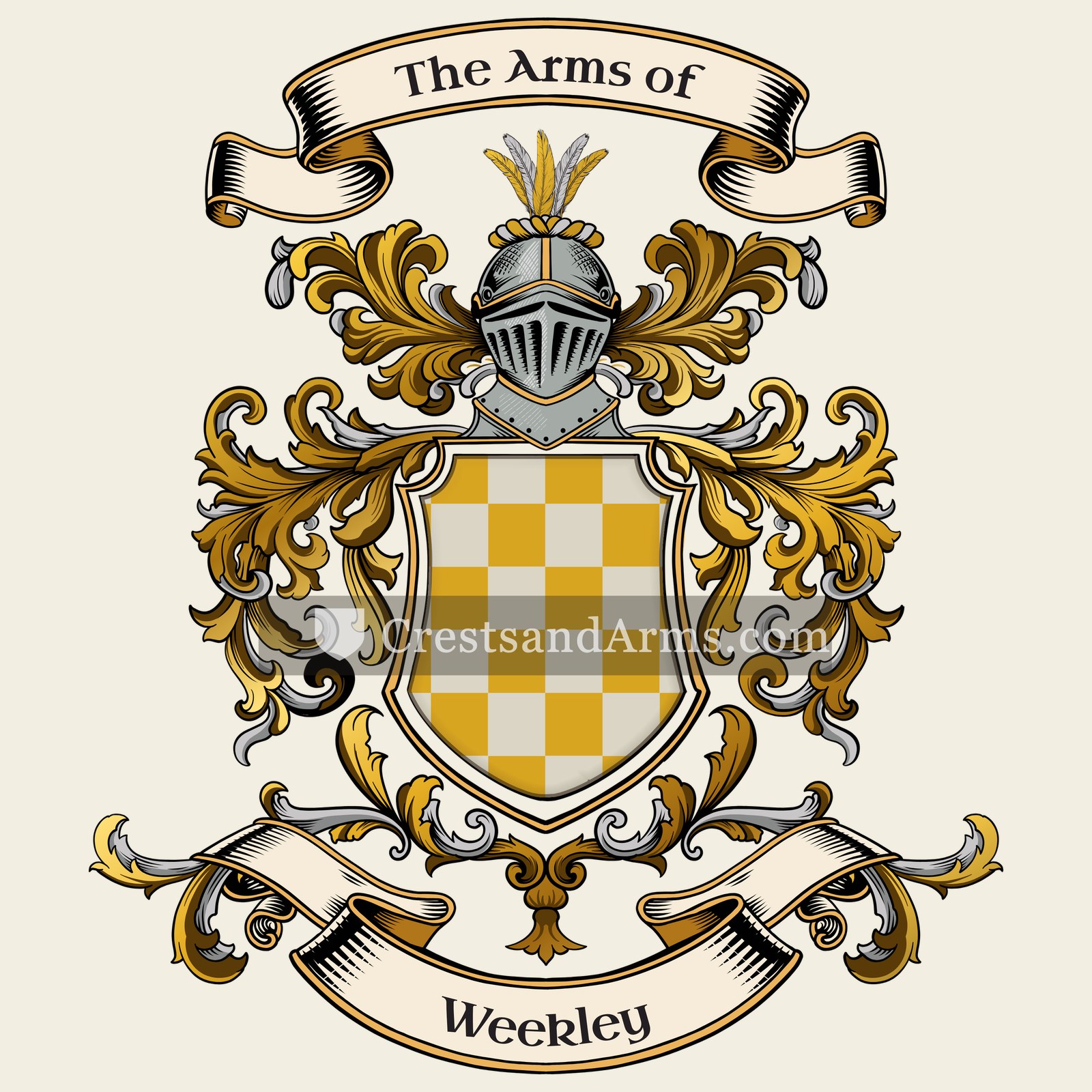 The Weekley coat of arms, drawn from the recorded blazon