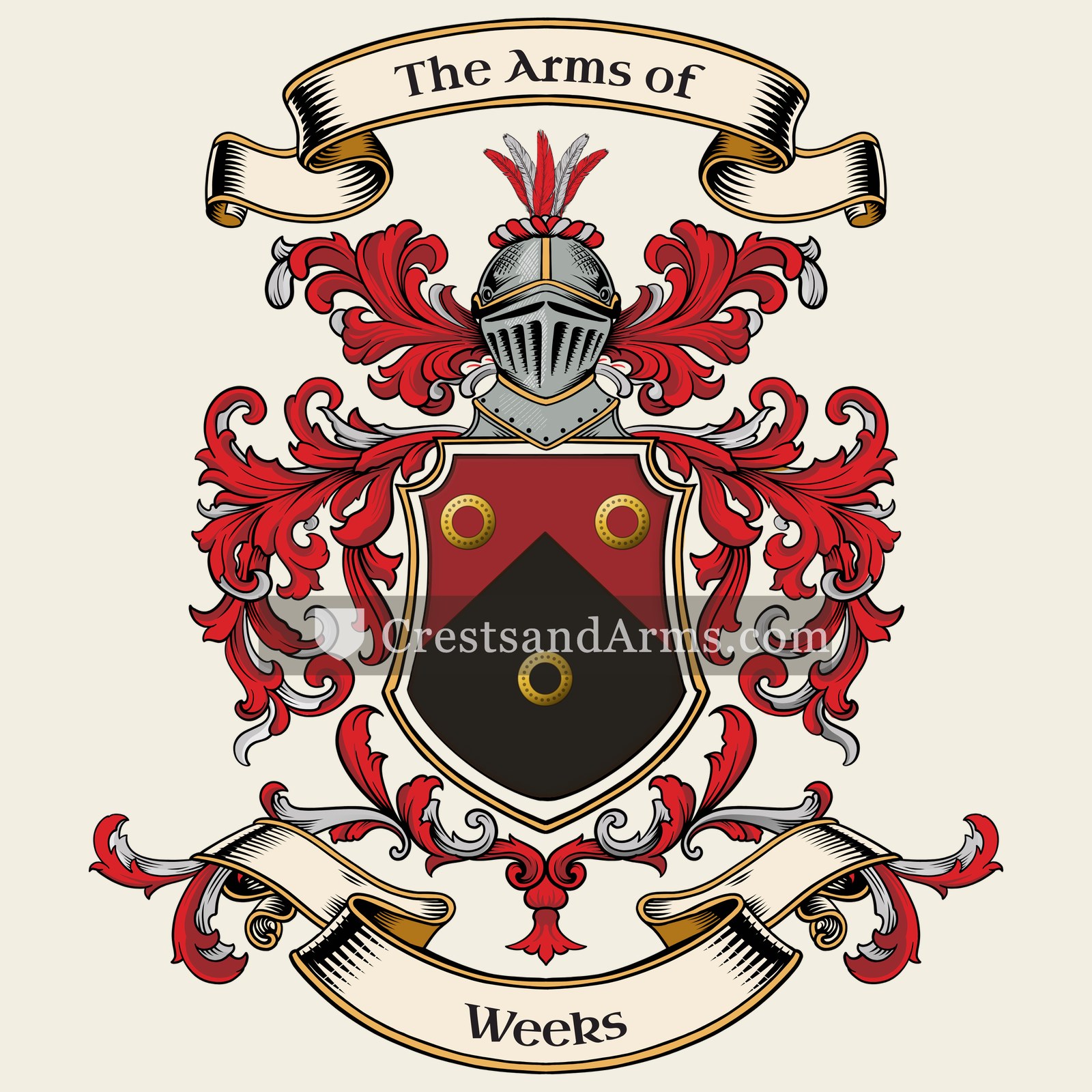 The Weeks coat of arms, drawn from the recorded blazon