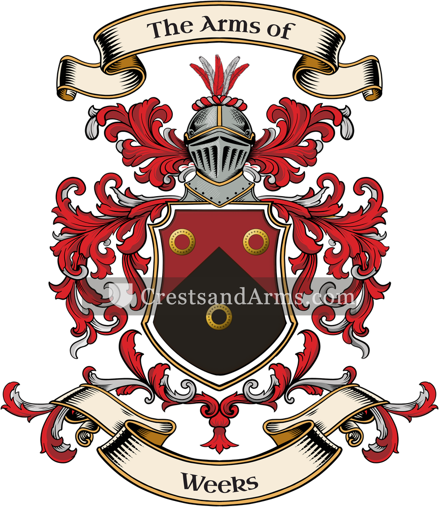 The Weeks coat of arms, drawn from the recorded blazon