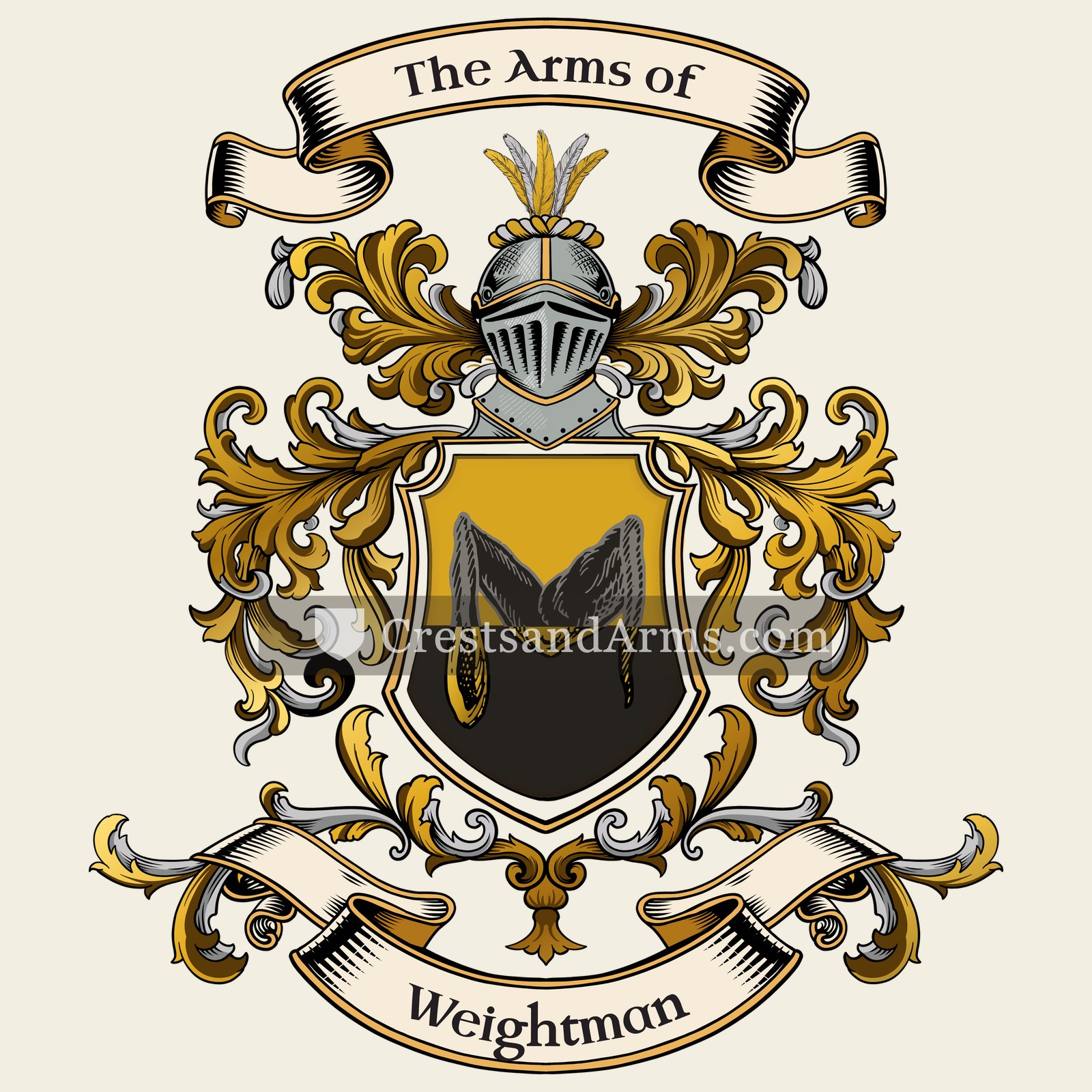 The Weightman coat of arms, drawn from the recorded blazon