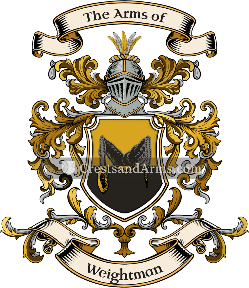 The Weightman coat of arms, drawn from the recorded blazon
