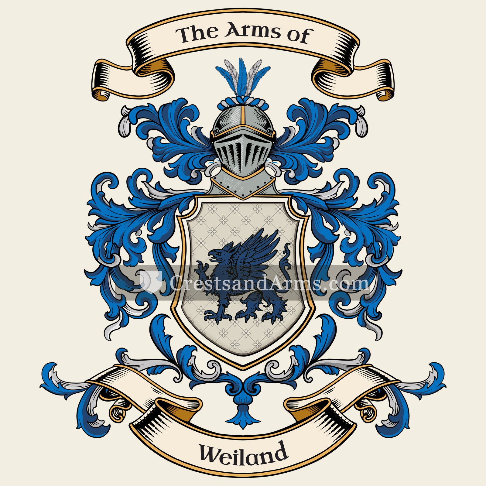 The Weiland coat of arms, drawn from the recorded blazon