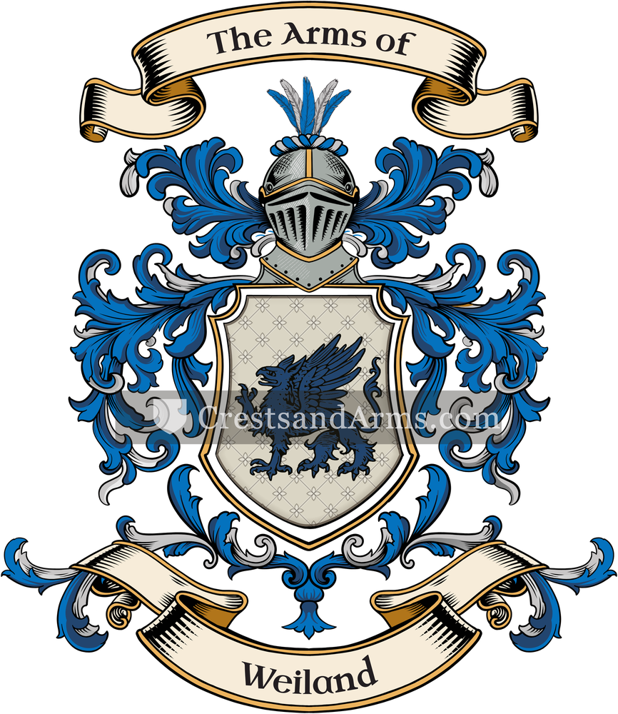 The Weiland coat of arms, drawn from the recorded blazon