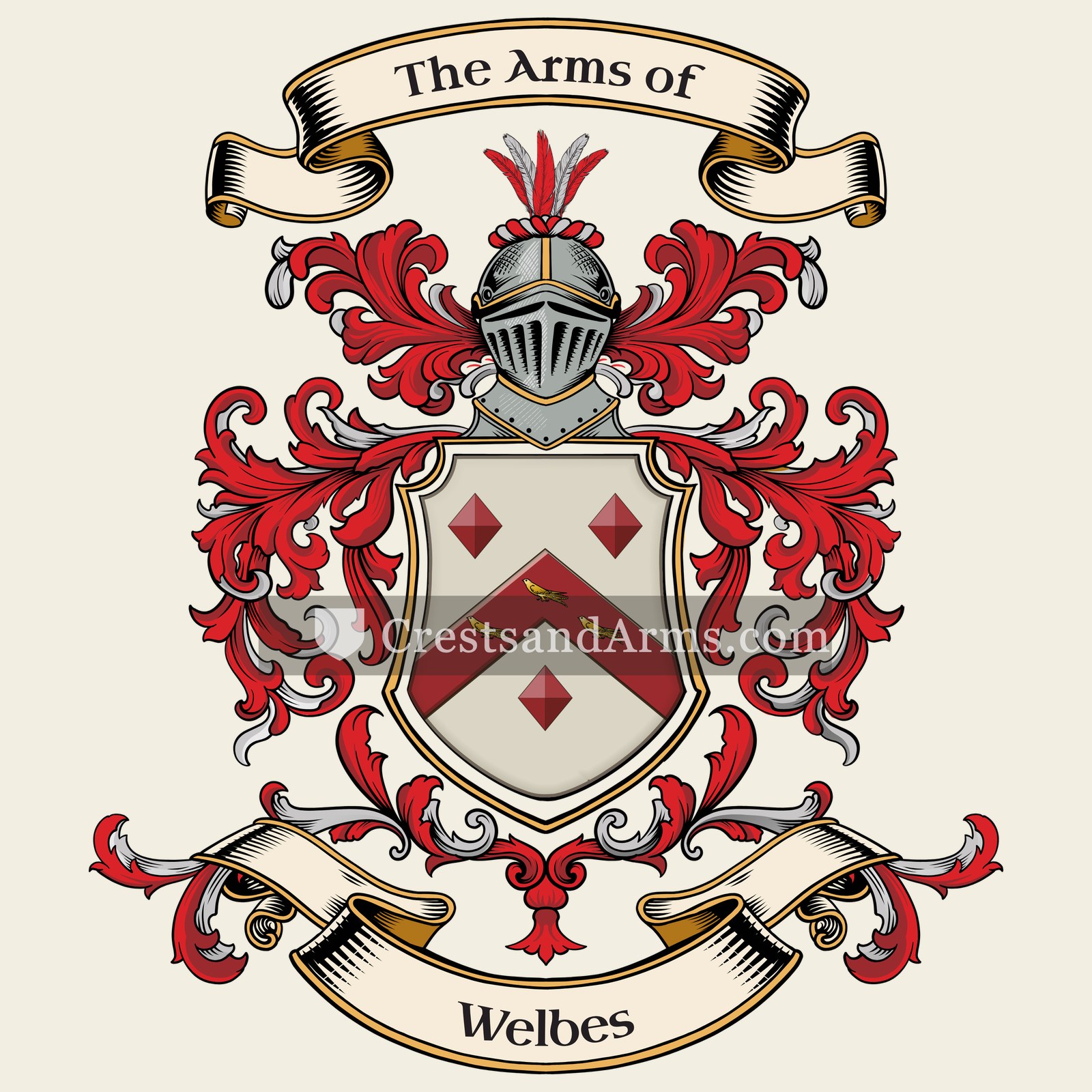 The Welbes coat of arms, drawn from the recorded blazon
