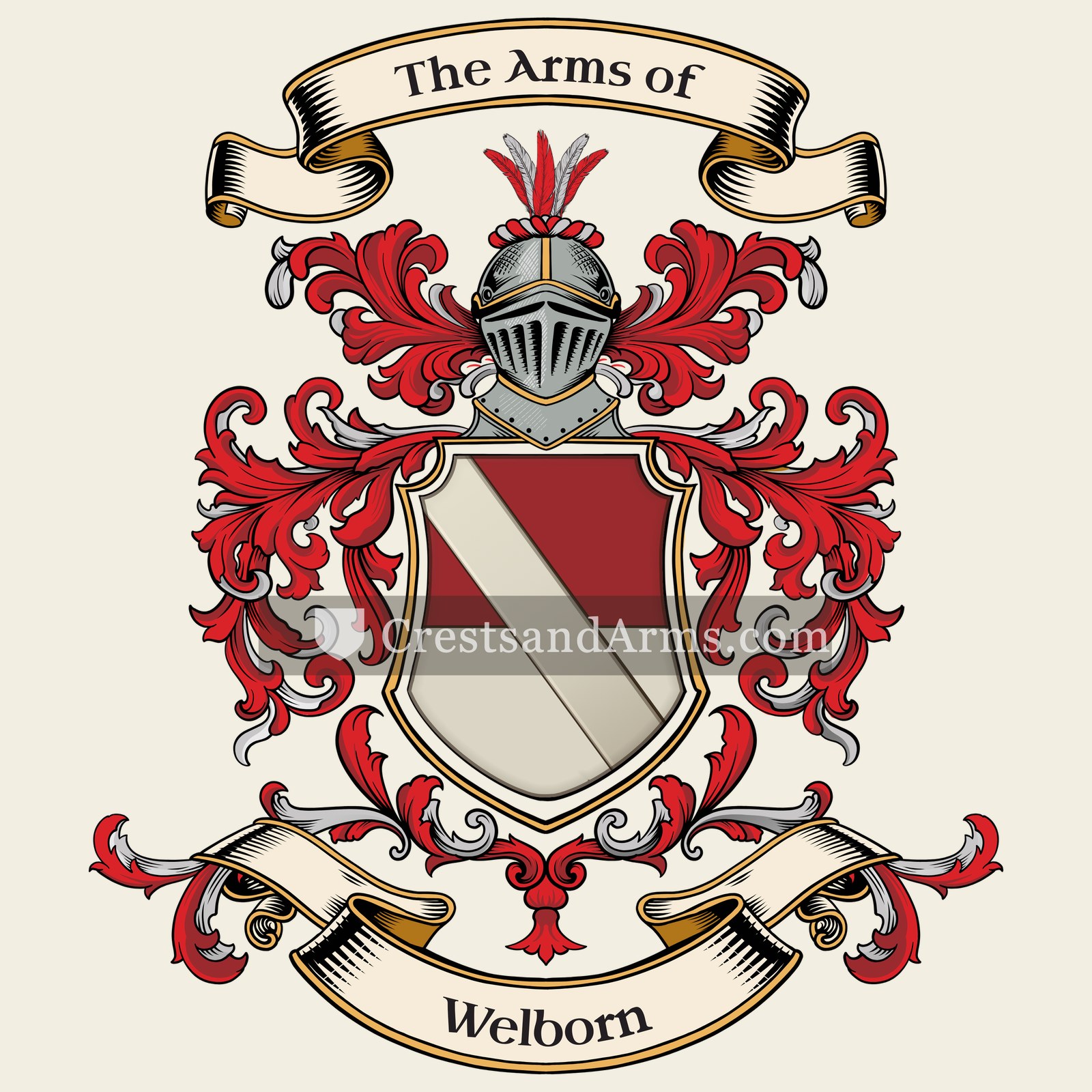 The Welborn coat of arms, drawn from the recorded blazon